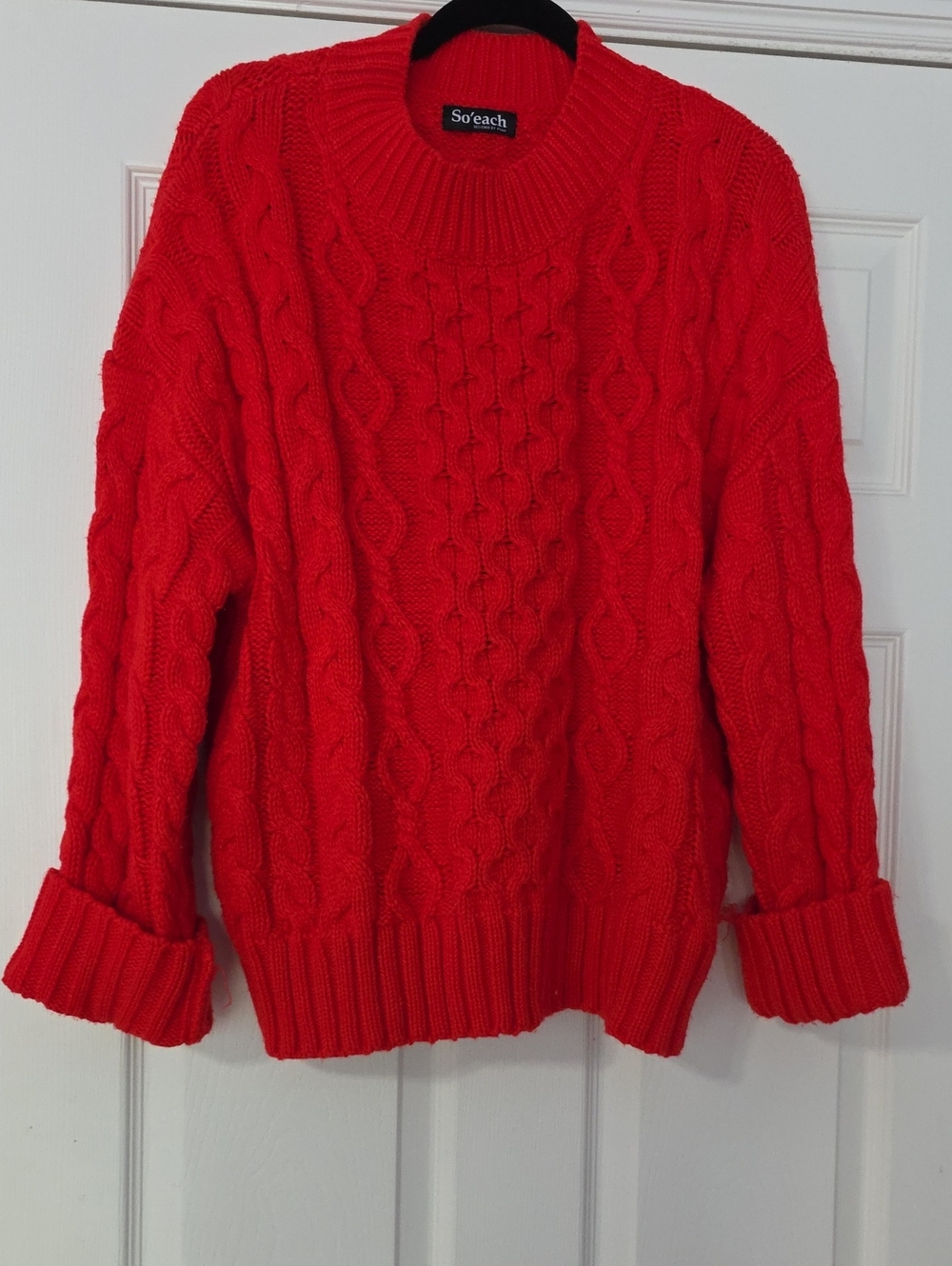 Women's Vibrant Red Cable Knit Crew Sweater